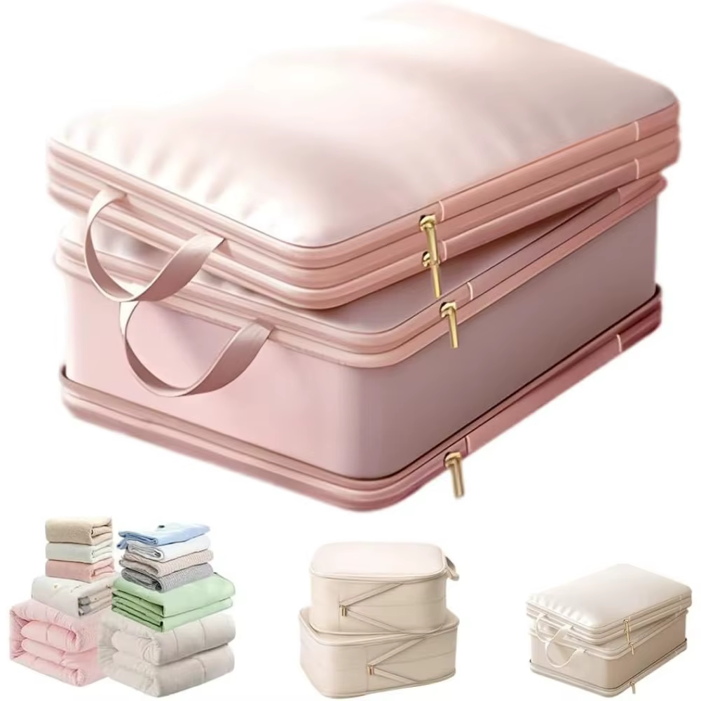 Organisateur auto-compressible ultra-compact, sac de rangement pour couette à 2 couches, sacs de com