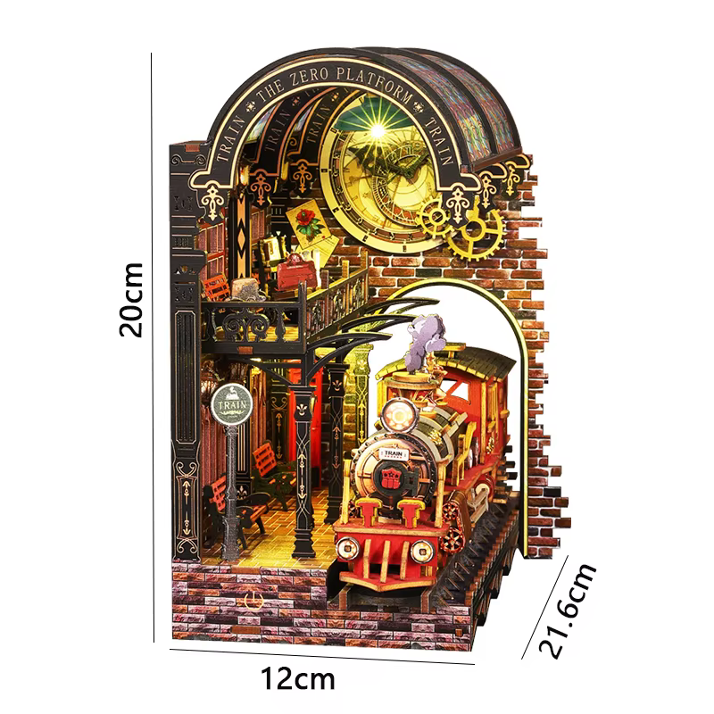 Kit miniature en bois à construire soi-même Book Nook avec lumière LED, puzzle 3D, insert de bibliot