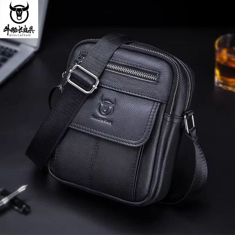 Bullcaptain-Sac en cuir de vachette pour homme, sac messager d'affaires, mini poche de grande capaci