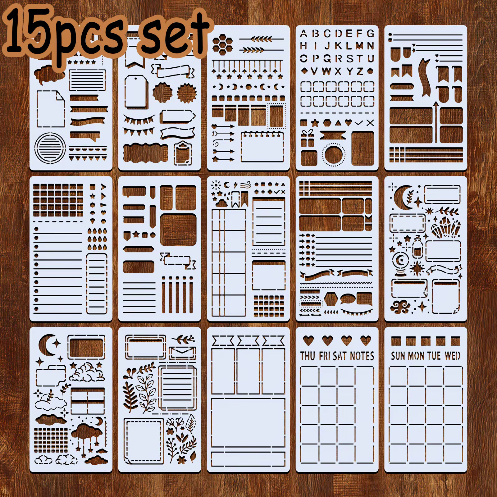 Pochoirs à balles réutilisables, 15 pièces, modèles de dessin pour peinture, bricolage, Scrapbooking