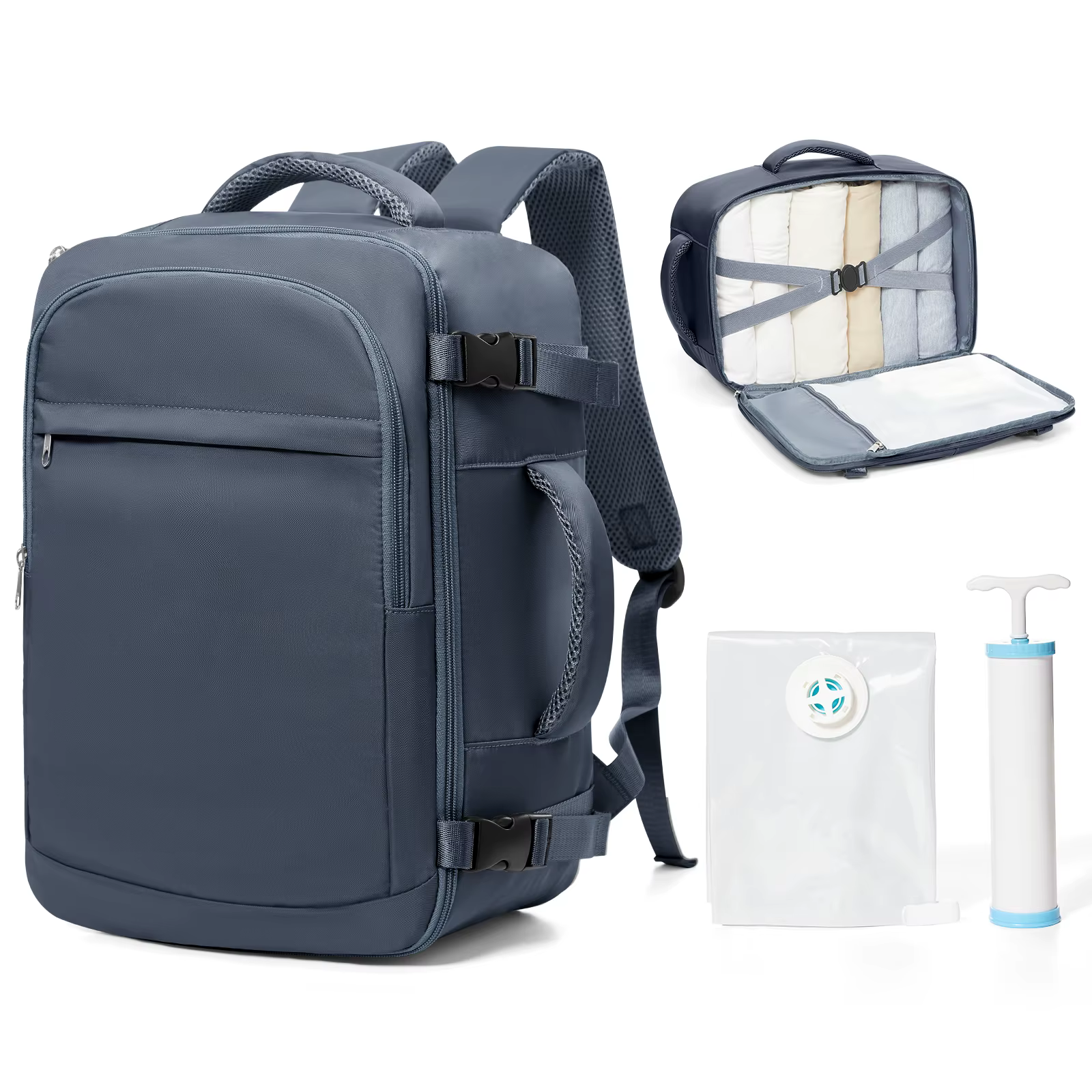 Sac à dos de voyage sous siège, sac à dos pour femme et homme avec sacs sous vide et pompe, sac à do
