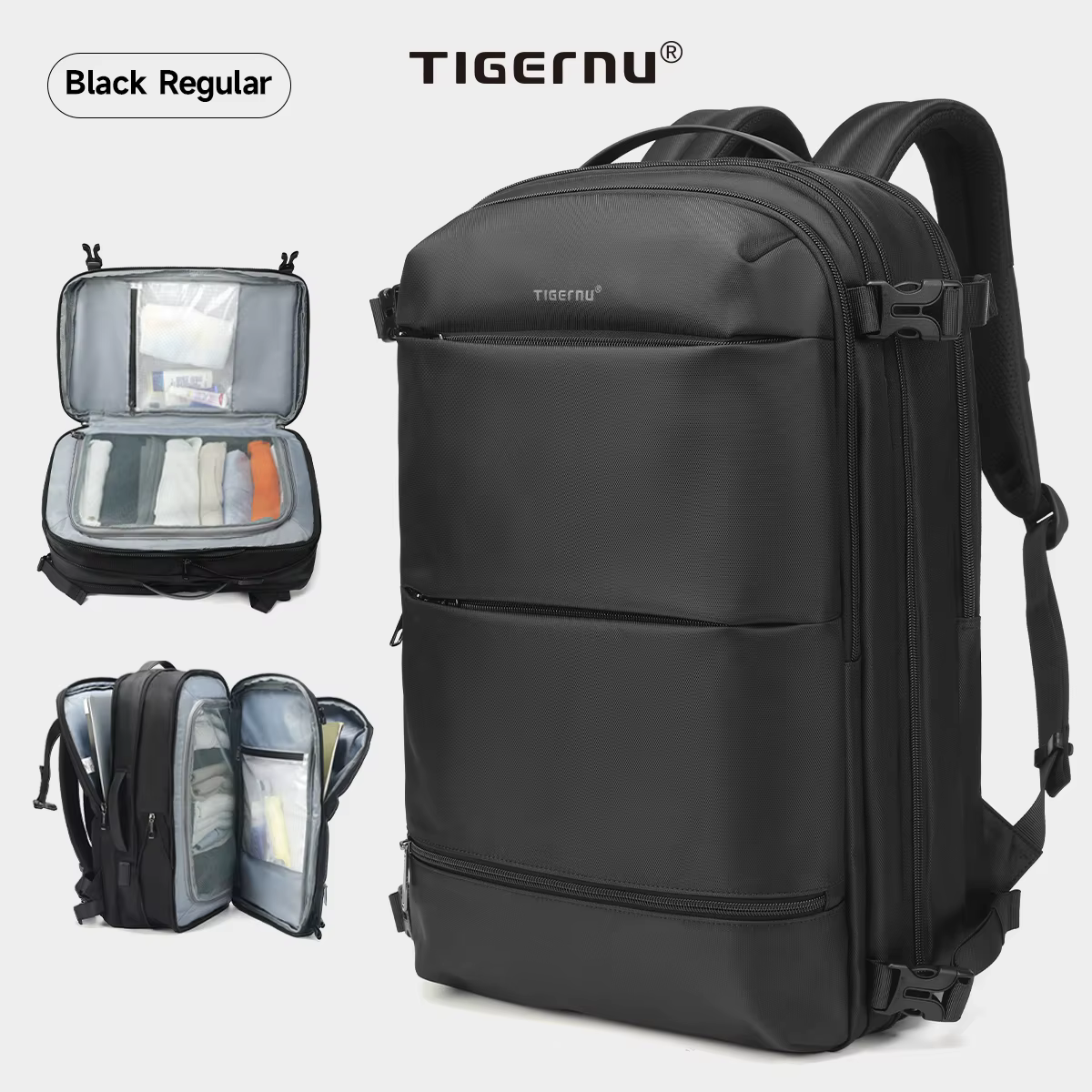 Sac à dos de voyage Tigernu extensible à compression sous vide 27L-37L pour cabine d'avion, avec com