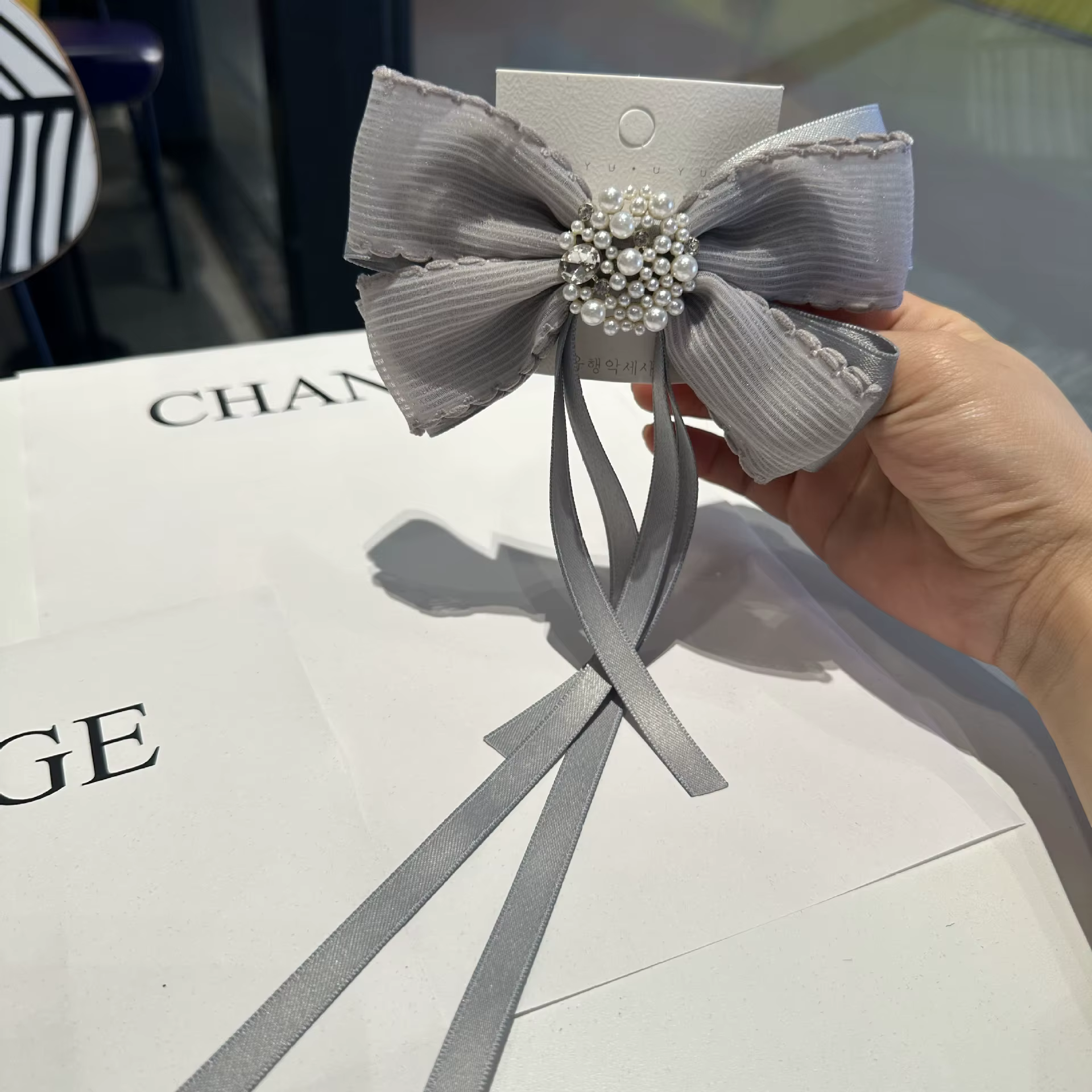 Accessoires pour cheveux coréens, nœud en ruban de dentelle, pince à ressort avec banderole de perle