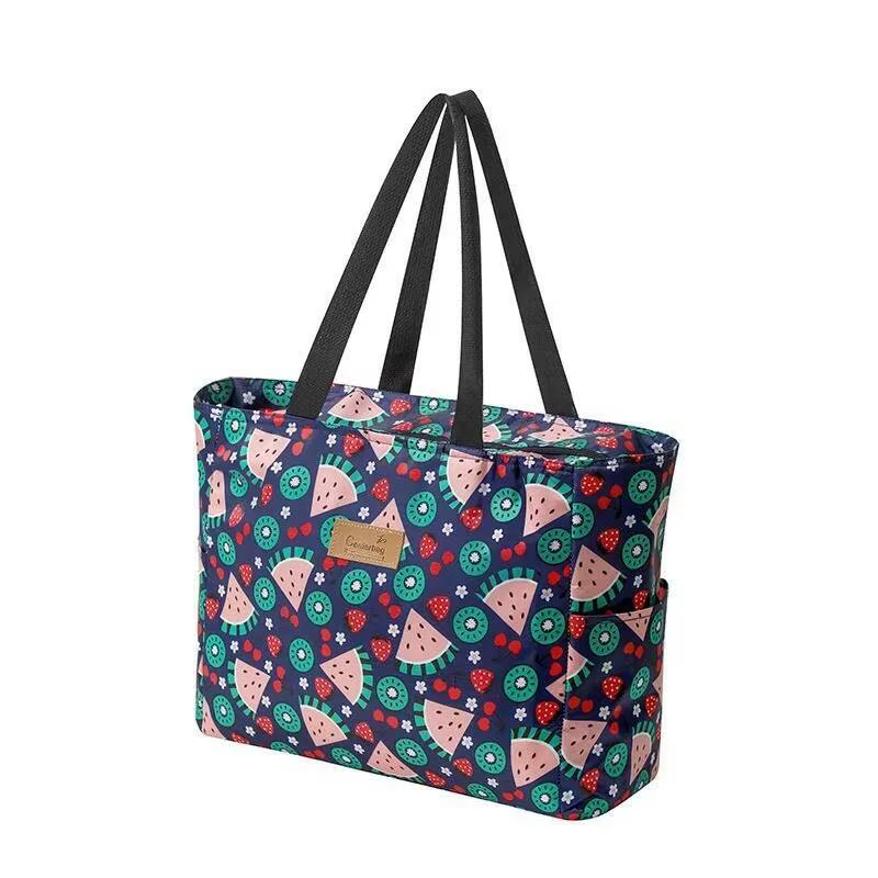 Grand sac de dîner isolé imprimé fleur noir Oxford tissu épaissi voyage pique-nique sac grande capac