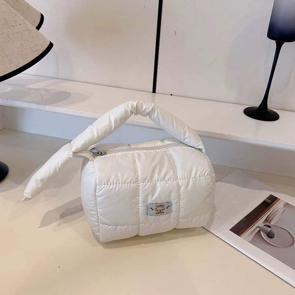 Sac fourre-tout matelassé en nylon à motif plissé, grande capacité, léger, en polyester, pour cosmét
