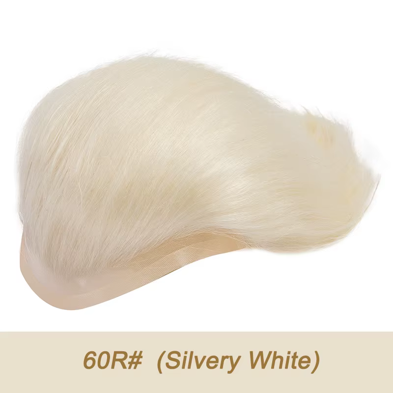 Prothèse capillaire pour hommes en cheveux vierges, avec dentelle suisse HD et dessus en PU mono à p