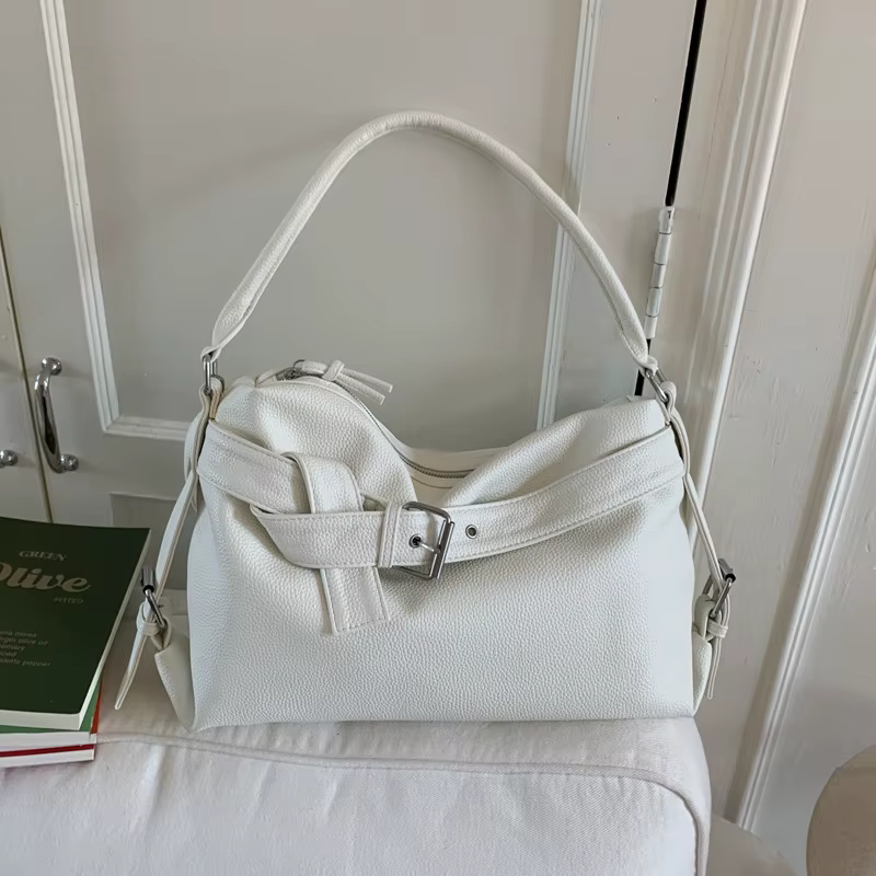 Sac fourre-tout en cuir souple de grande capacité, sac à main avec boucle de ceinture, nouveau sac m