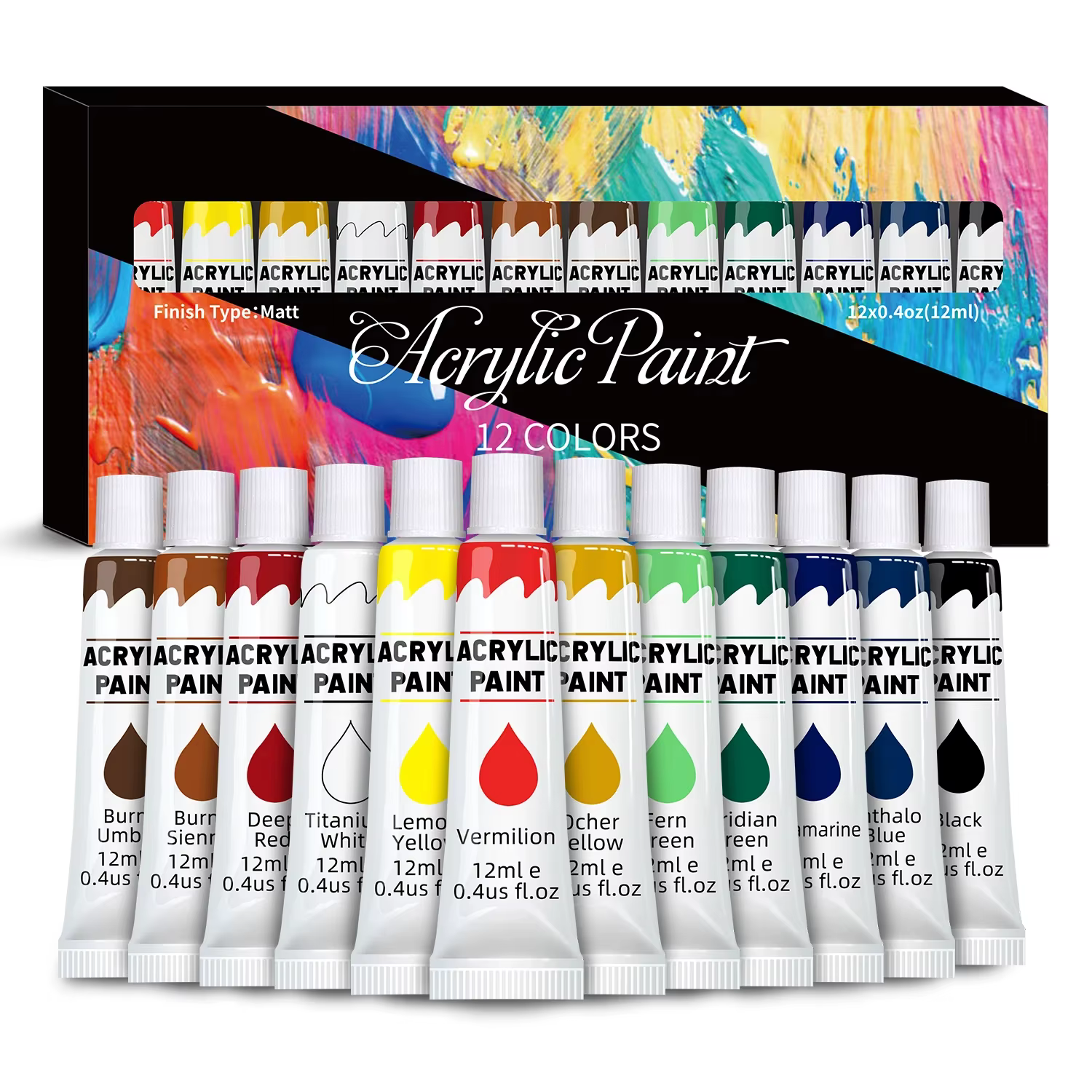Ensemble de peintures acryliques-12/24 couleurs 12ml, Kit de peinture artistique, fournitures pour b