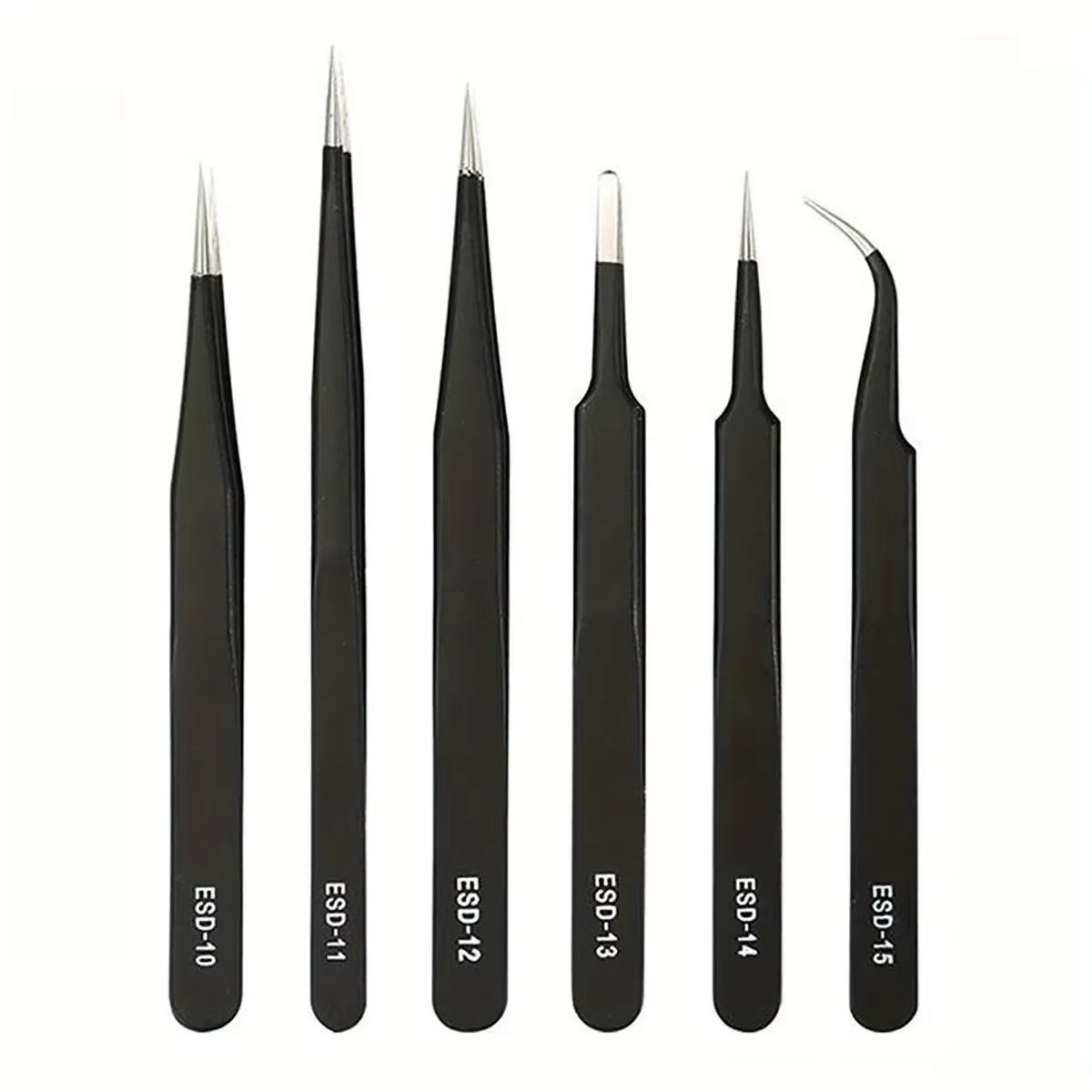 Jeu de pincettes antistatiques ESD de précision, outil durable en acier inoxydable de 6 pièces pour 
