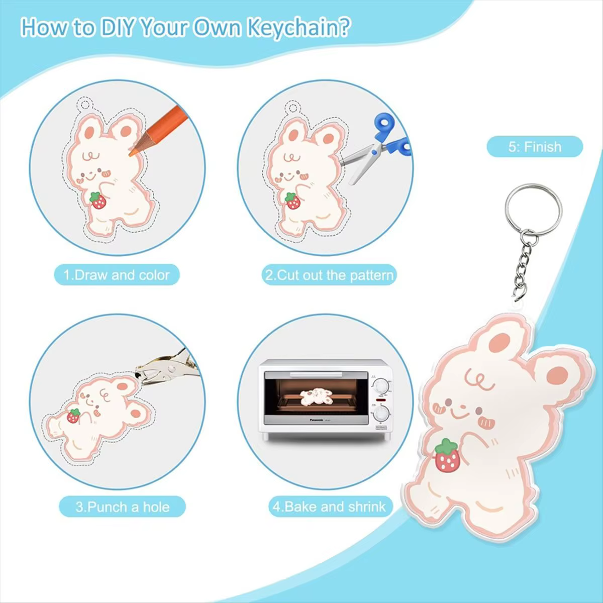 * Kit de porte-clés ABDH A5 ShrinkyDink, kits de papier rétractable pour enfants, artisanat d'art br