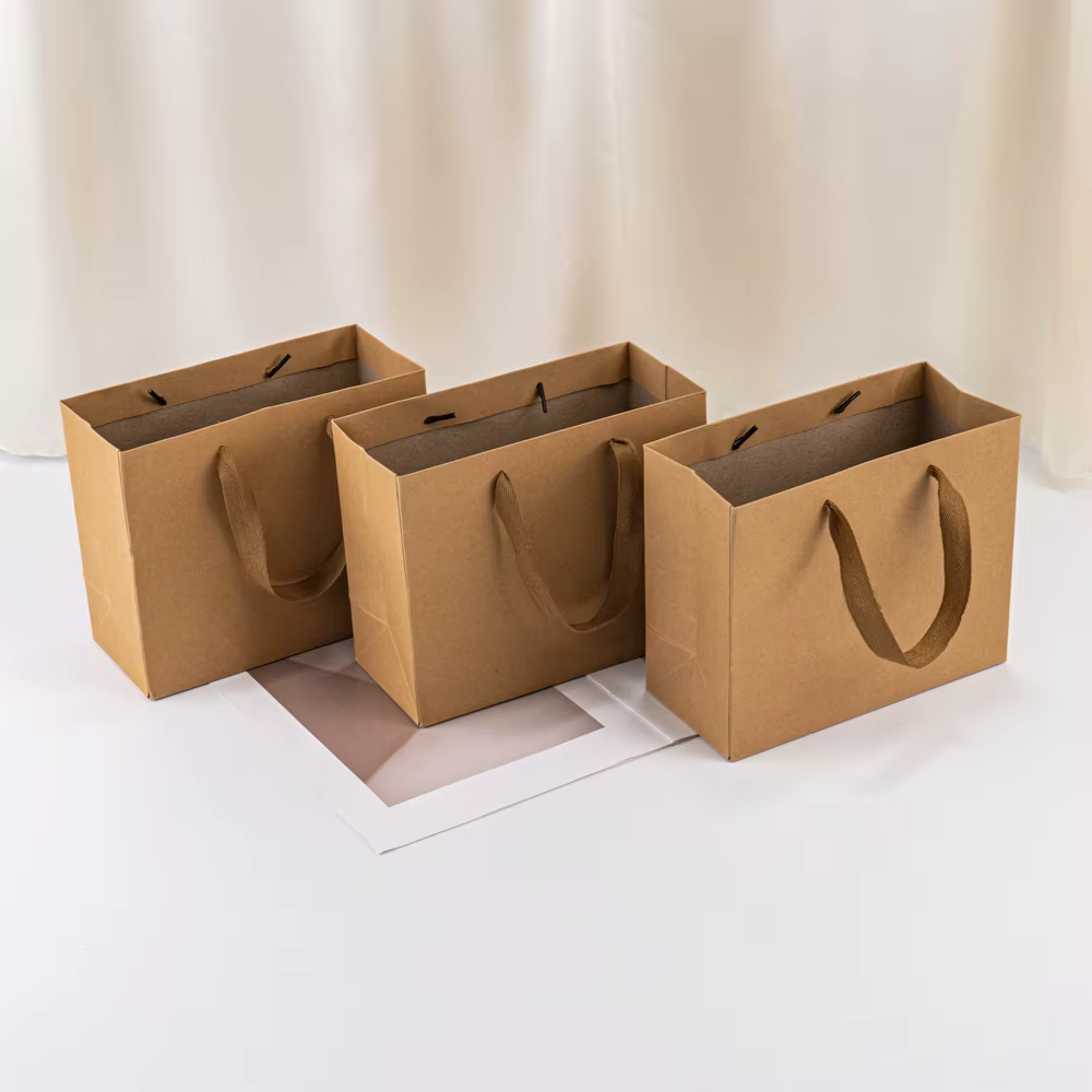 Sacs de courses en papier Kraft avec Logo personnalisé, poignées, sacs cadeaux, fête prénatale, noël