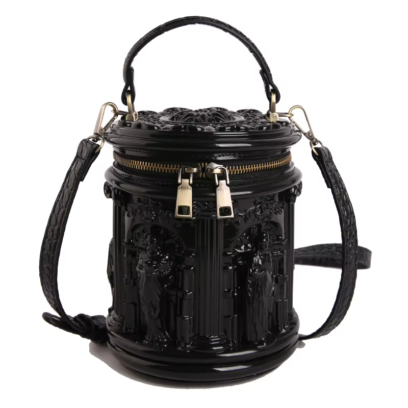Sac seau mini vintage en PU à relief 3D pour femme, noir, blanc, argent, marron, avec bandoulière ré