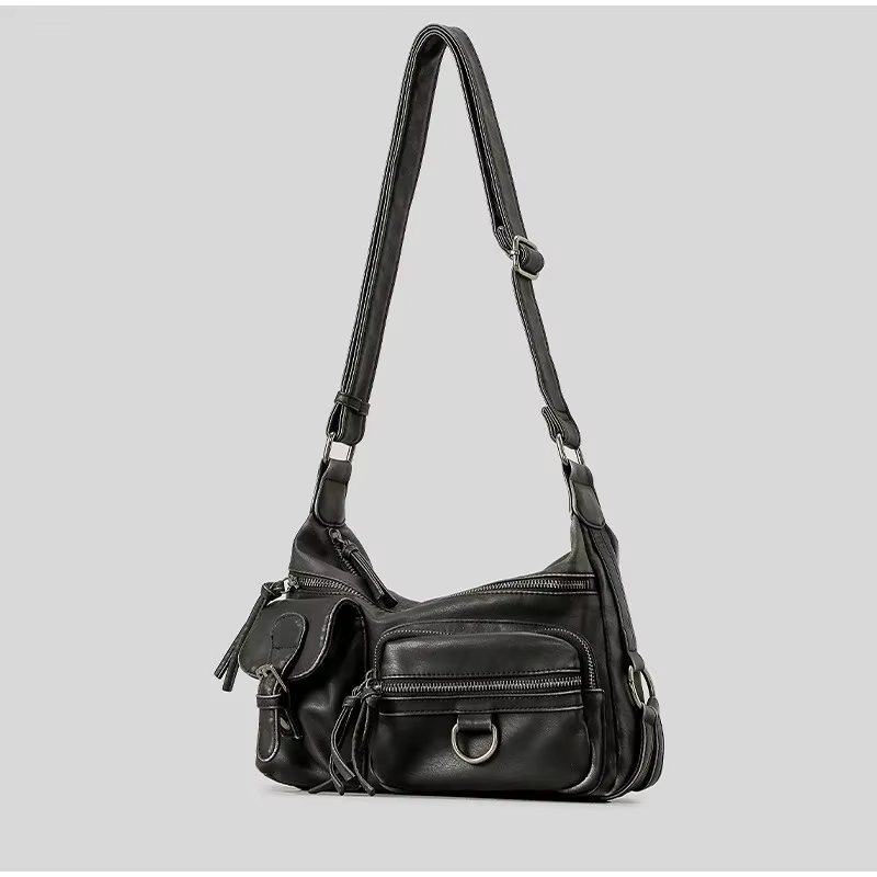 Sac à bandoulière en cuir lavé pour moto, fourre-tout multi-poches, Design rétro, ceinture à fermetu