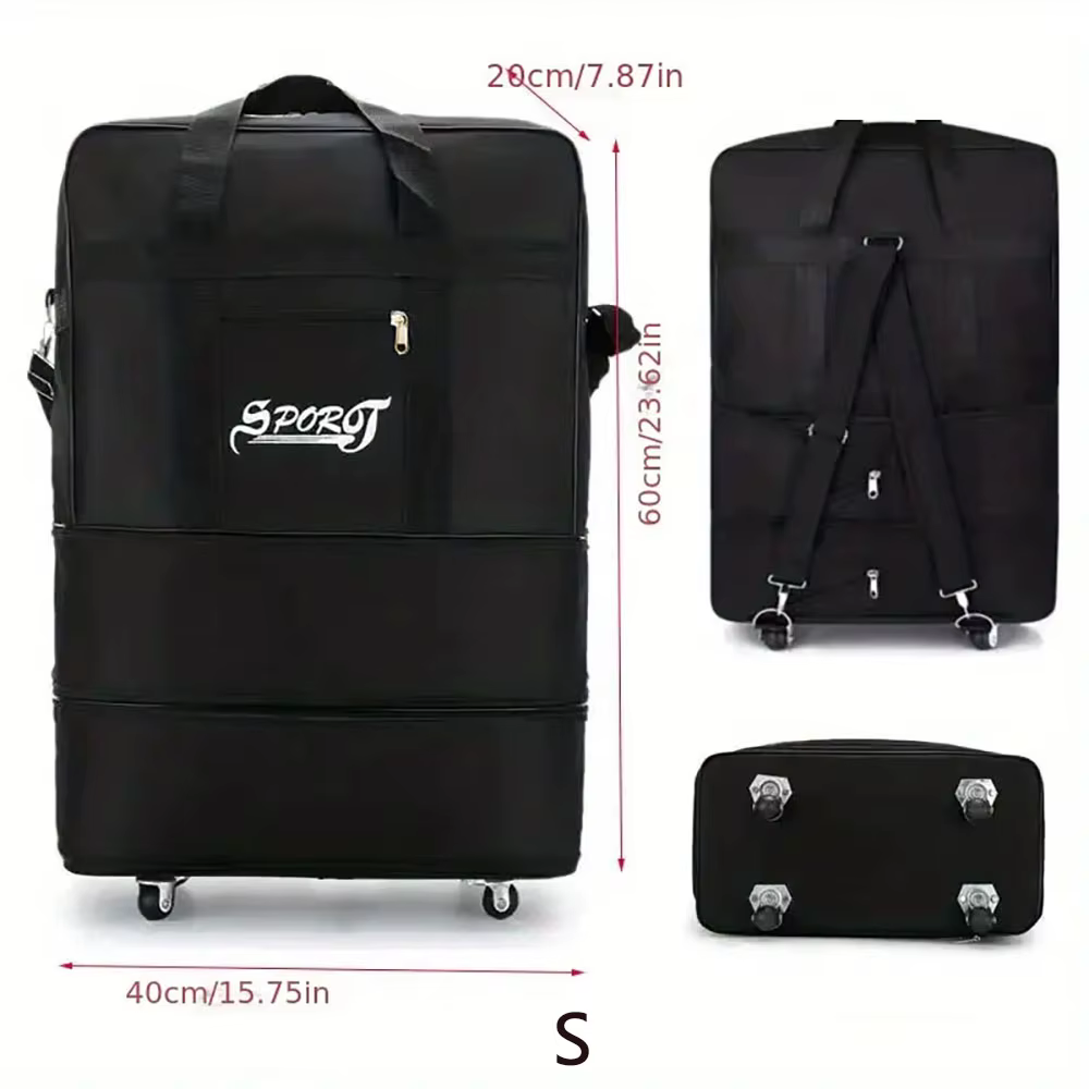 Pack de voyage roues pour femmes hommes extensible pliable chariot bagages polyvalent valise noire p