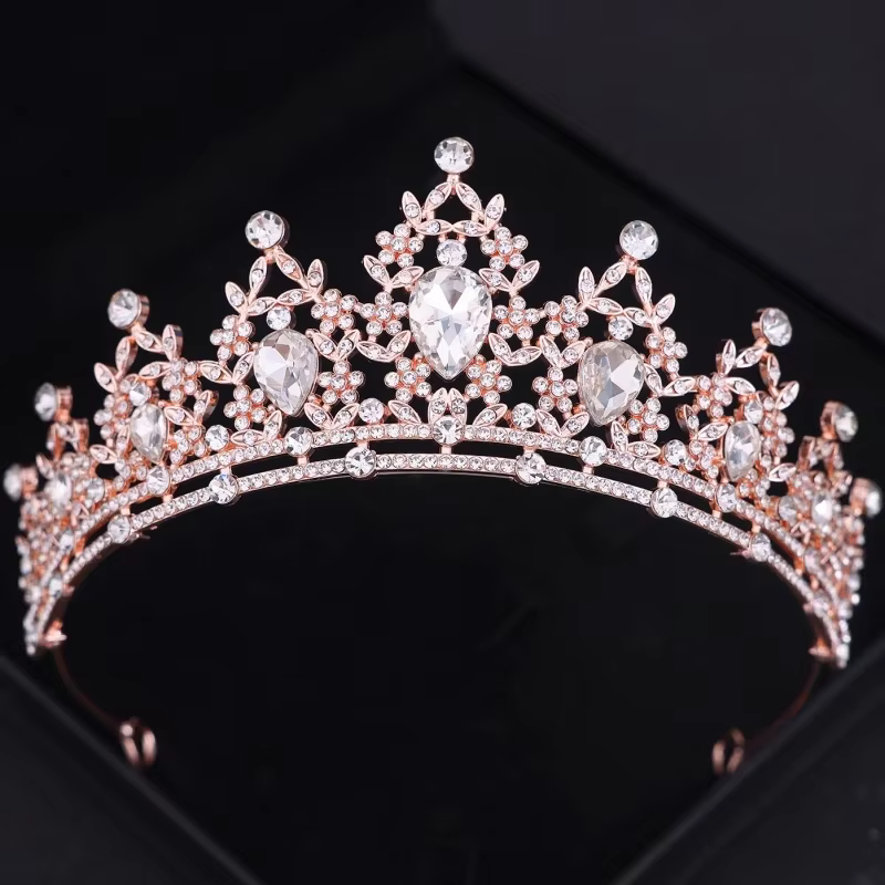 Diadèmes et couronnes en cristal couleur or Rose, strass, diadème de princesse de bal, accessoires p