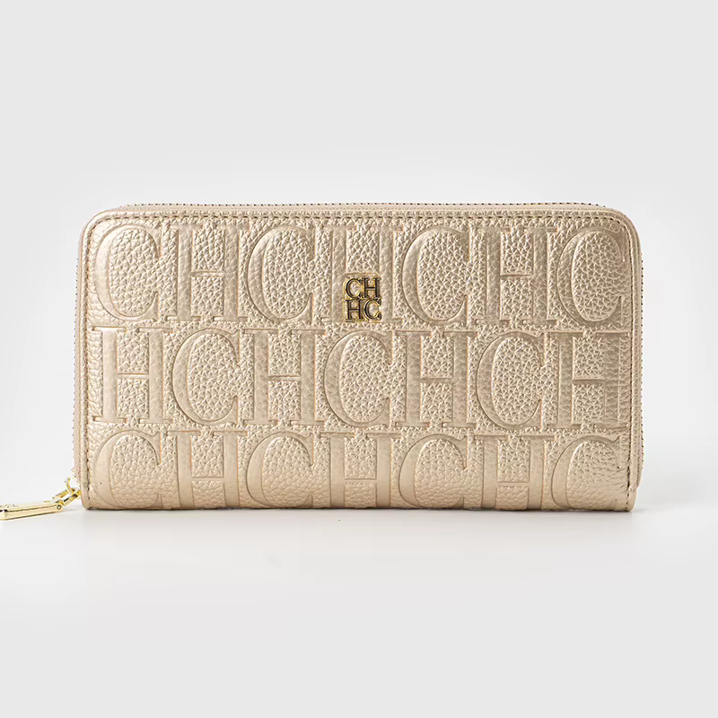Portefeuille long CH Designer pour femme, gaufré, avec fermeture éclair, plusieurs emplacements pour