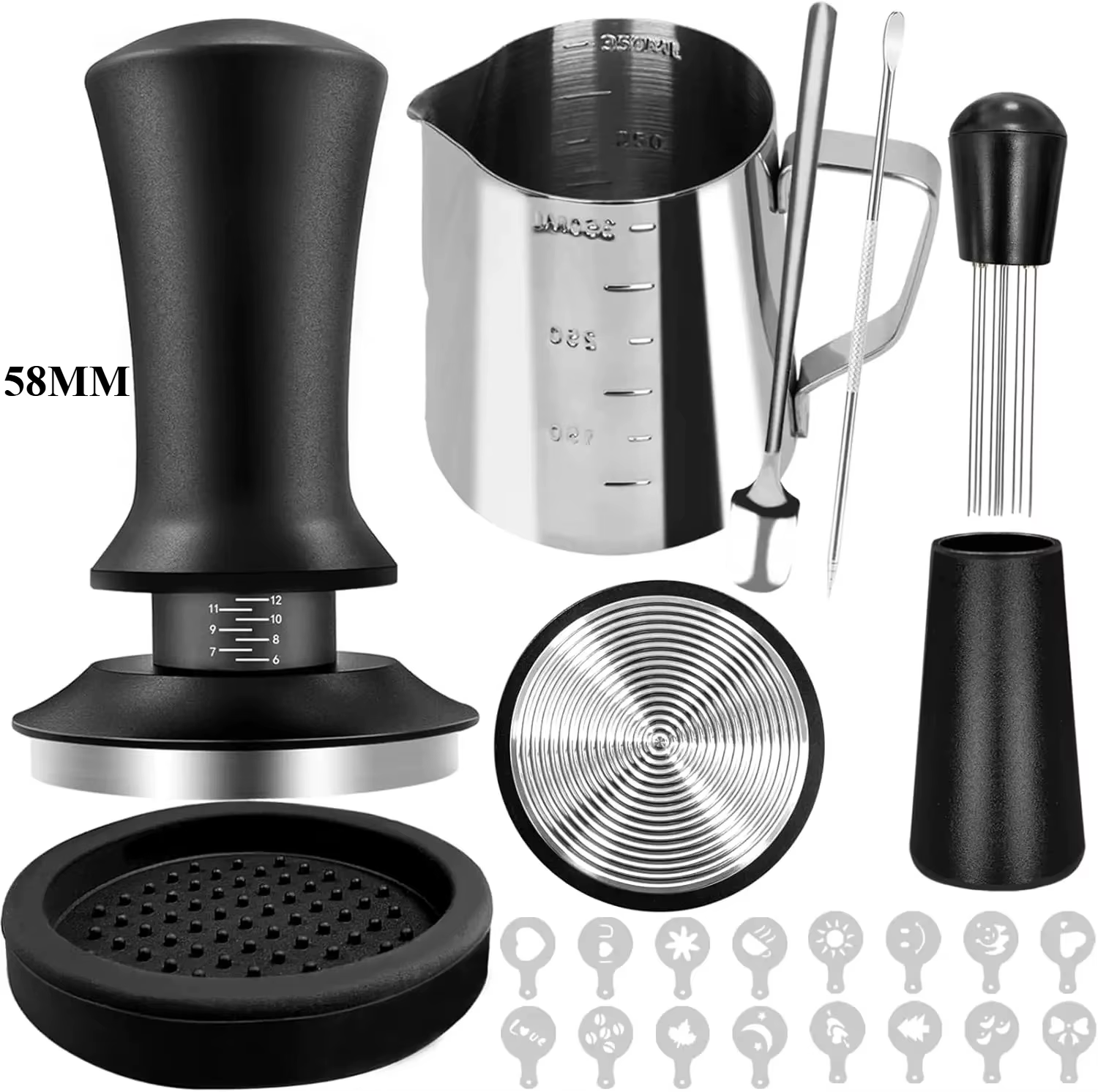 Kit d'accessoires pour expresso, 22 pièces, 51/58mm, Kit Barista avec outil WDT, pichet à mousse de 