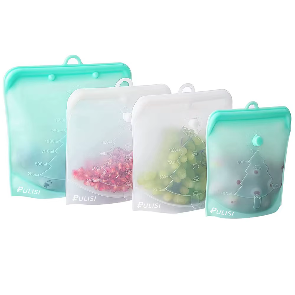 Sac en silicone sac de rangement réutilisable sac de congélation 4 conteneurs scellés à double ferme