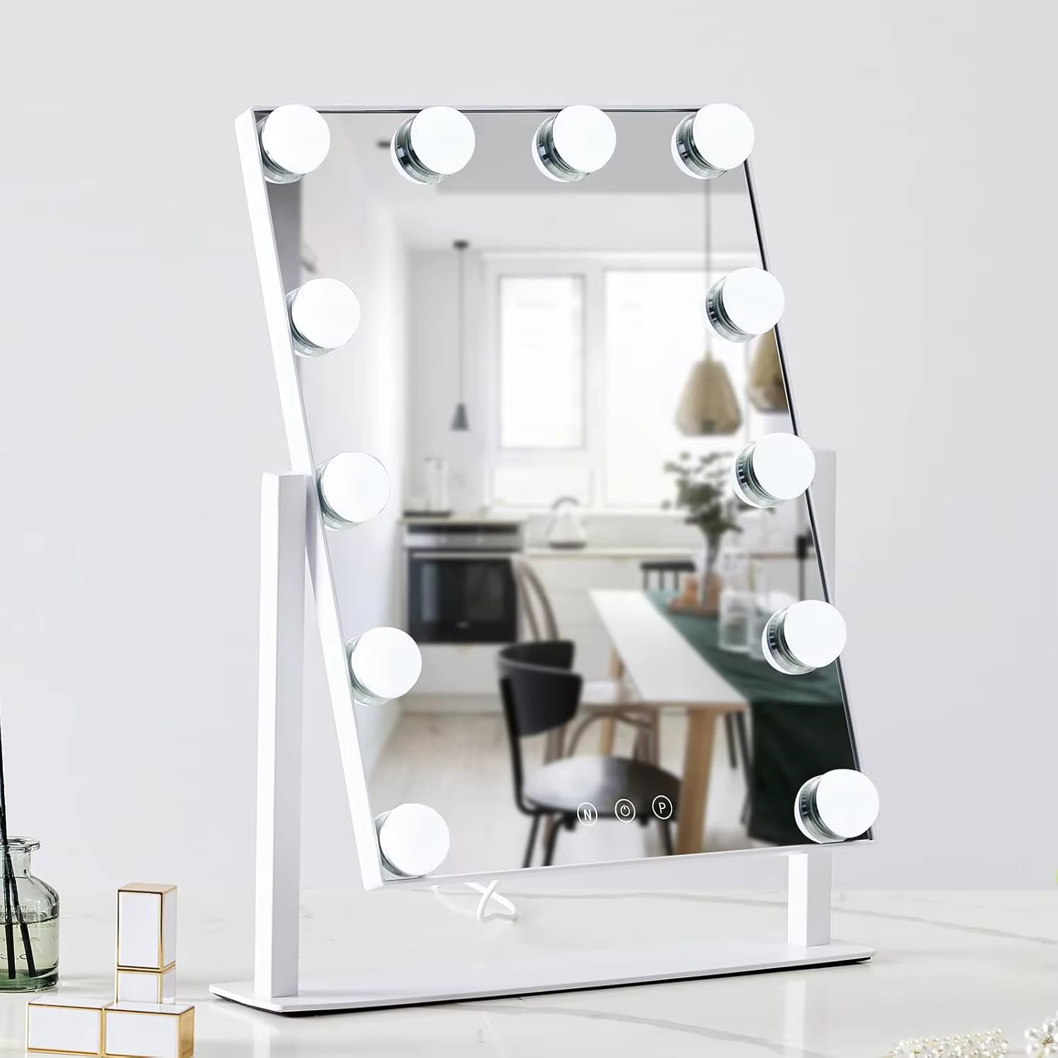 Miroir de maquillage Vanity Hollywood avec 12 ampoules LED, éclairage 3 couleurs, gradation, command