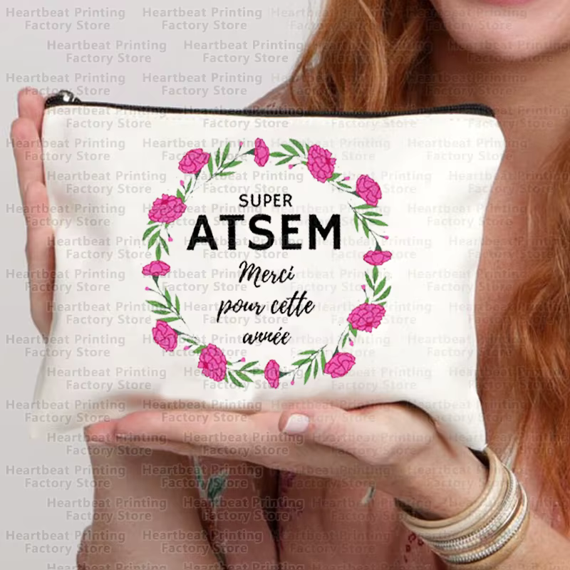 Sac à cosmétiques de voyage imprimé français merci Maîtresse, sac à rouge à lèvres, trousse à crayon
