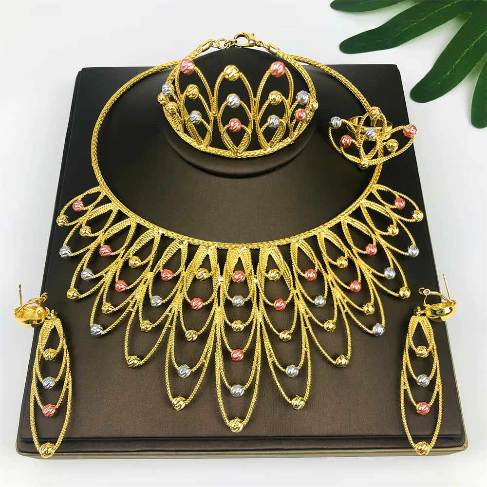 Nouvel ensemble de bijoux de luxe plaqué or pour femme, élégant pour les fêtes, style africain