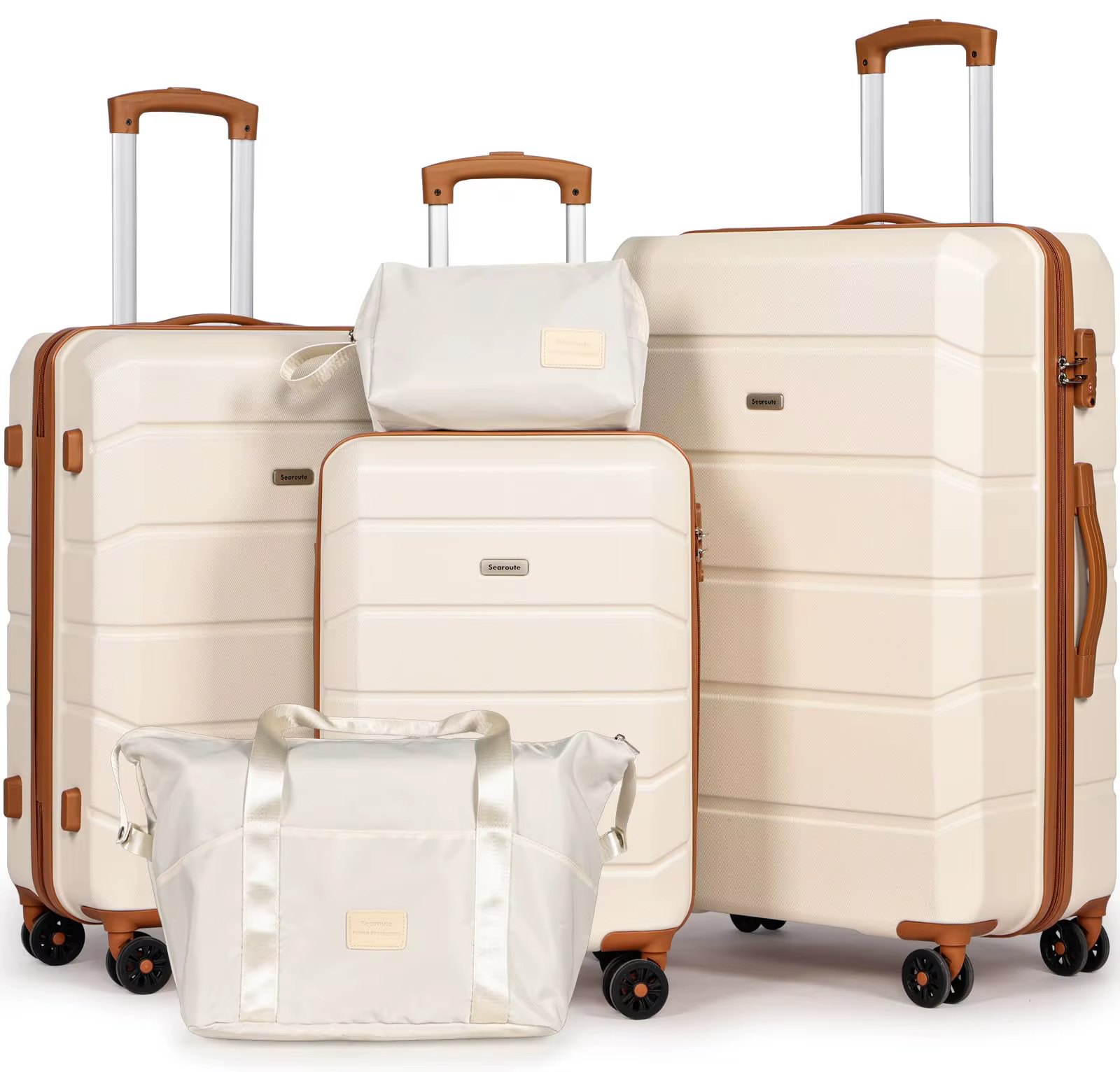 Ensembles de bagages de 5 pièces, ensemble de valises de voyage à roulettes légères coque rigide ABS
