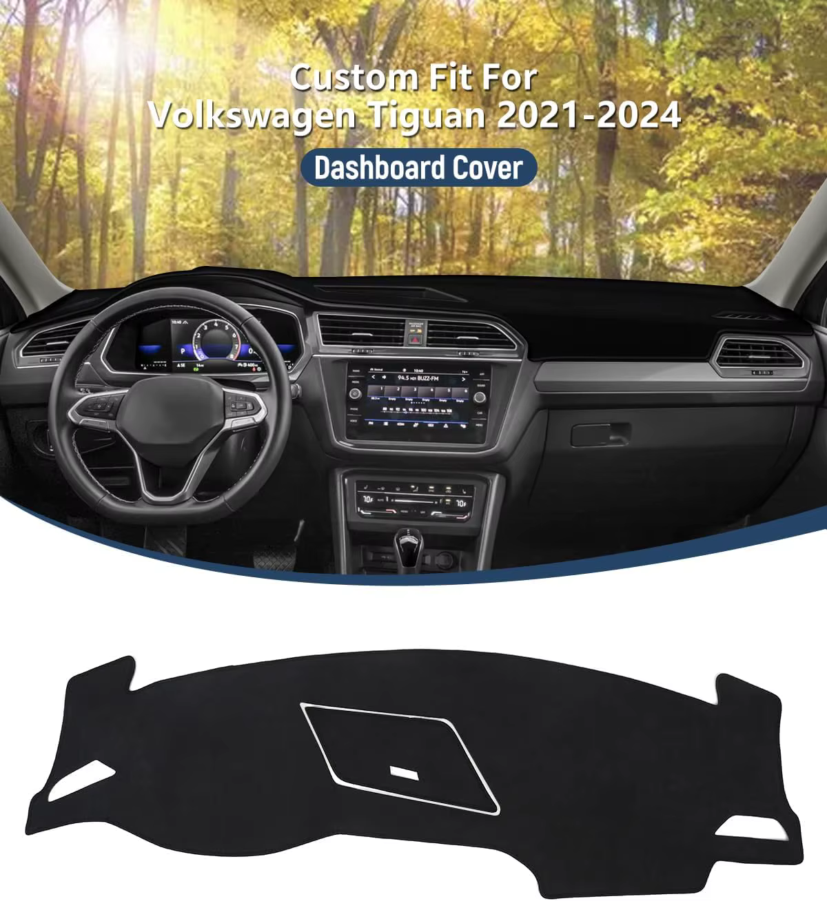 Couverture de tableau de bord pour Volkswagen Tiguan 2018 – 2024 2025, accessoires en flanelle noire