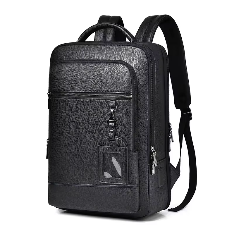 Sac à dos pour ordinateur portable 15.6 pouces pour hommes, sacoche en cuir PU, chargeur USB, sac à 