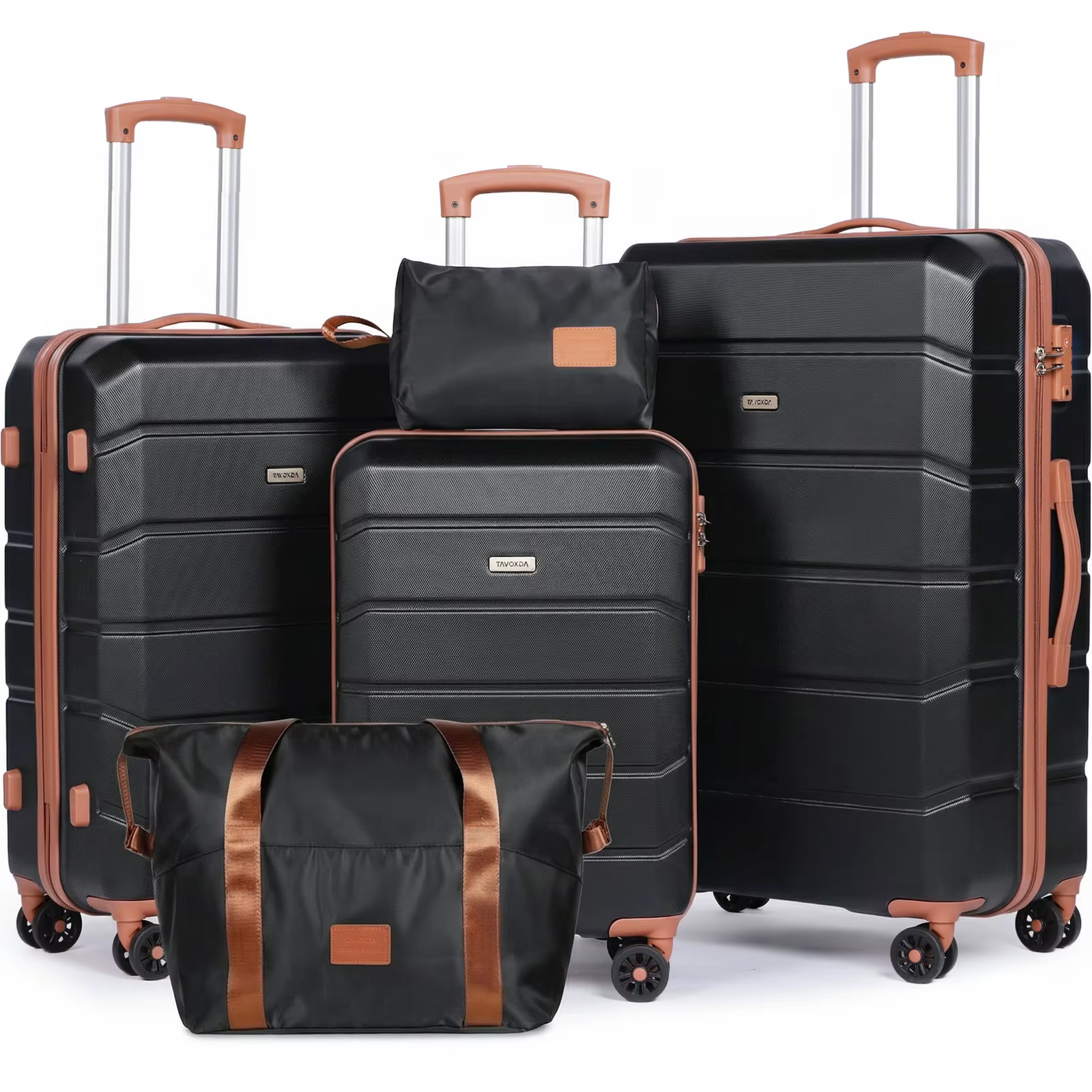 Ensemble de 5 valises rigides en ABS 20 24 28 pouces avec sac de voyage et trousse de toilette, 360