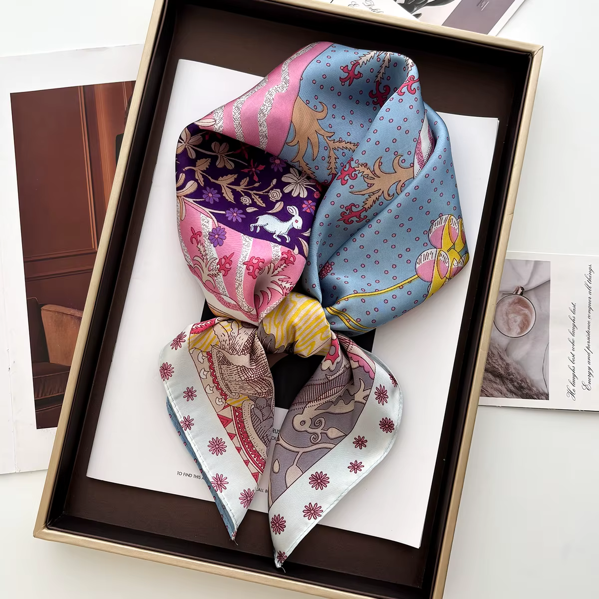 Foulard carré de luxe en soie pour femmes, 70cm, sac élégant, ruban, bandeau, châle, foulard, Bandan