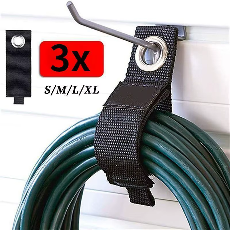 Lot de 3 sangles de rangement robustes réutilisables pour câbles, rallonges et tuyaux – Organisateur