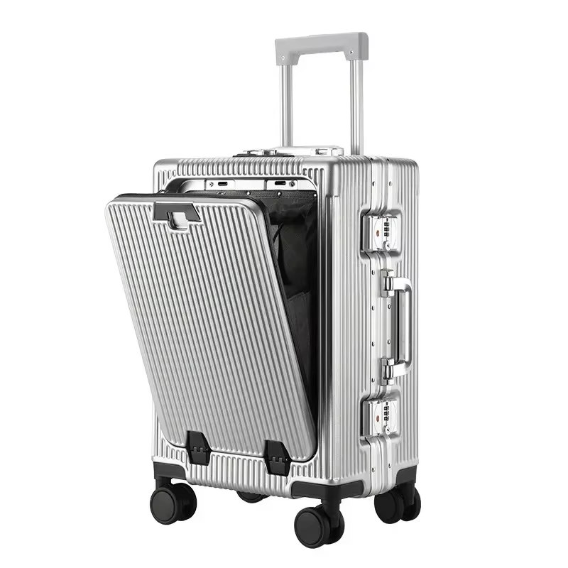 Valise à bagages roulante de grande capacité, ouverture frontale, cadre en aluminium ABS + boîtier d