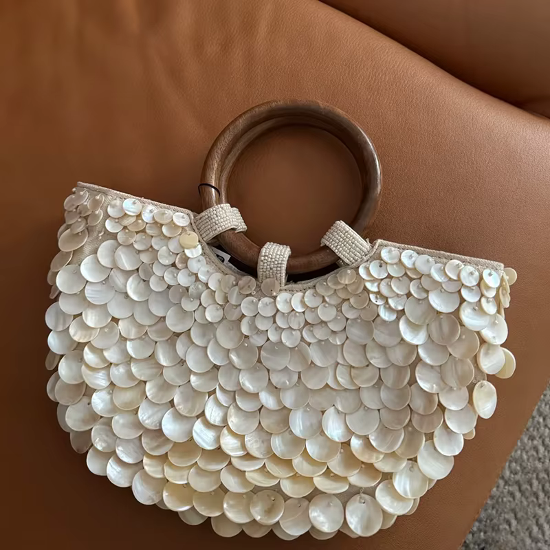 Sac à main en bois à poignée supérieure, pochette en cristal blanc de haute qualité pour femmes, sac