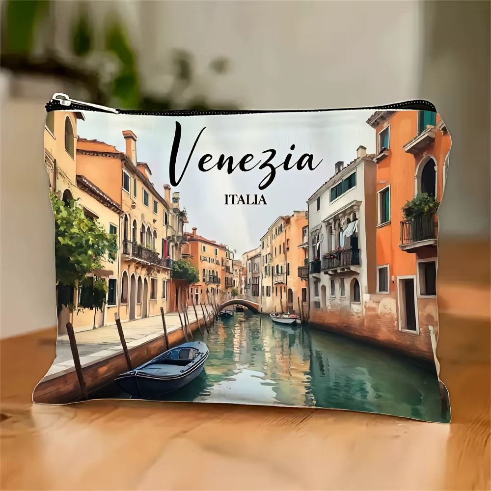 Trousse de maquillage imprimée A Venise Italie – Jolie pochette multifonctionnelle à fermeture éclai