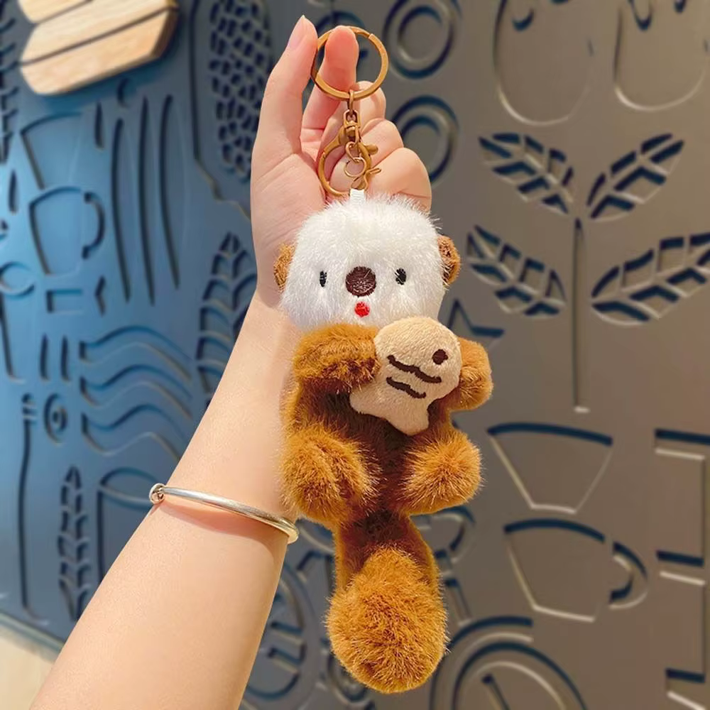 Porte-clés de loutre de dessin animé d'animaux, accessoires de sac de loutre en peluche douce, pende