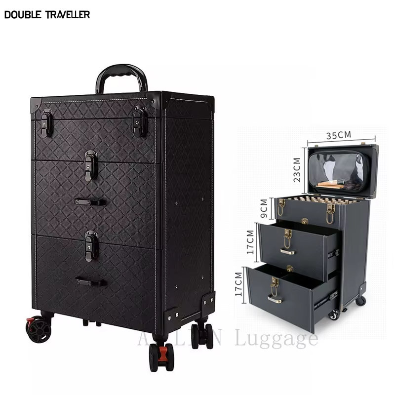 Valise à cosmétiques à roulettes, chariot de beauté, commode de maquillage, valise à roulettes, gran