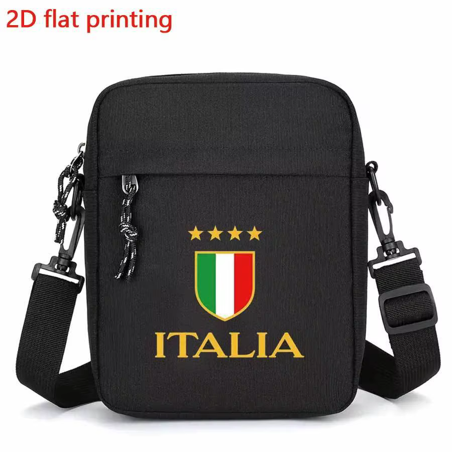 Sac à bandoulière sur le thème italien pour hommes – Noir et doré avec drapeau italien et armoiries,