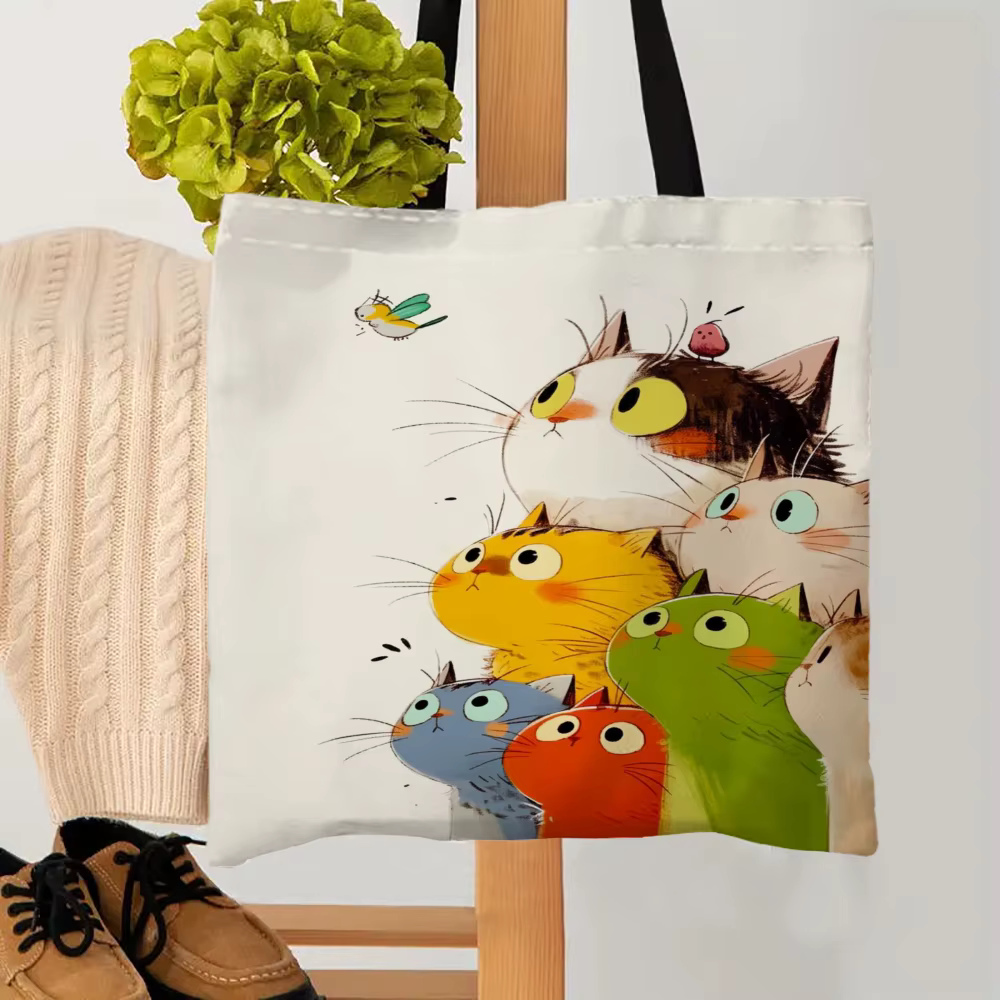 Sacs fourre-tout à motif de chat empilé, sac de styliste mignon et coloré pour femmes, sacs de cours