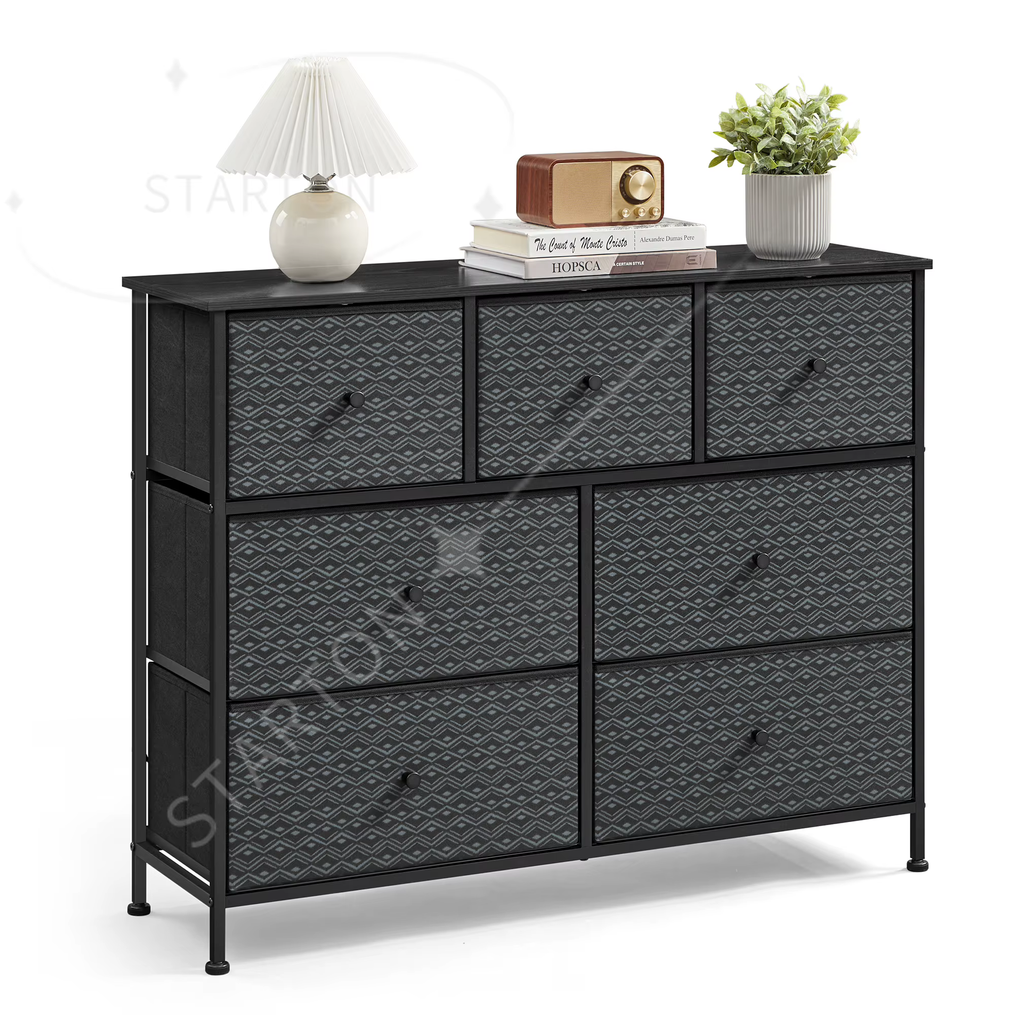 Commode pour chambre à coucher, organisateur et armoire de rangement avec 7 tiroirs en tissu, commod