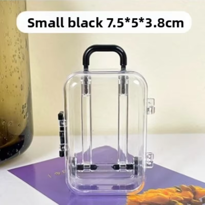 Boîte de rangement transparente mini valise, organisateur de bijoux de bureau, joli cadeau pour fill