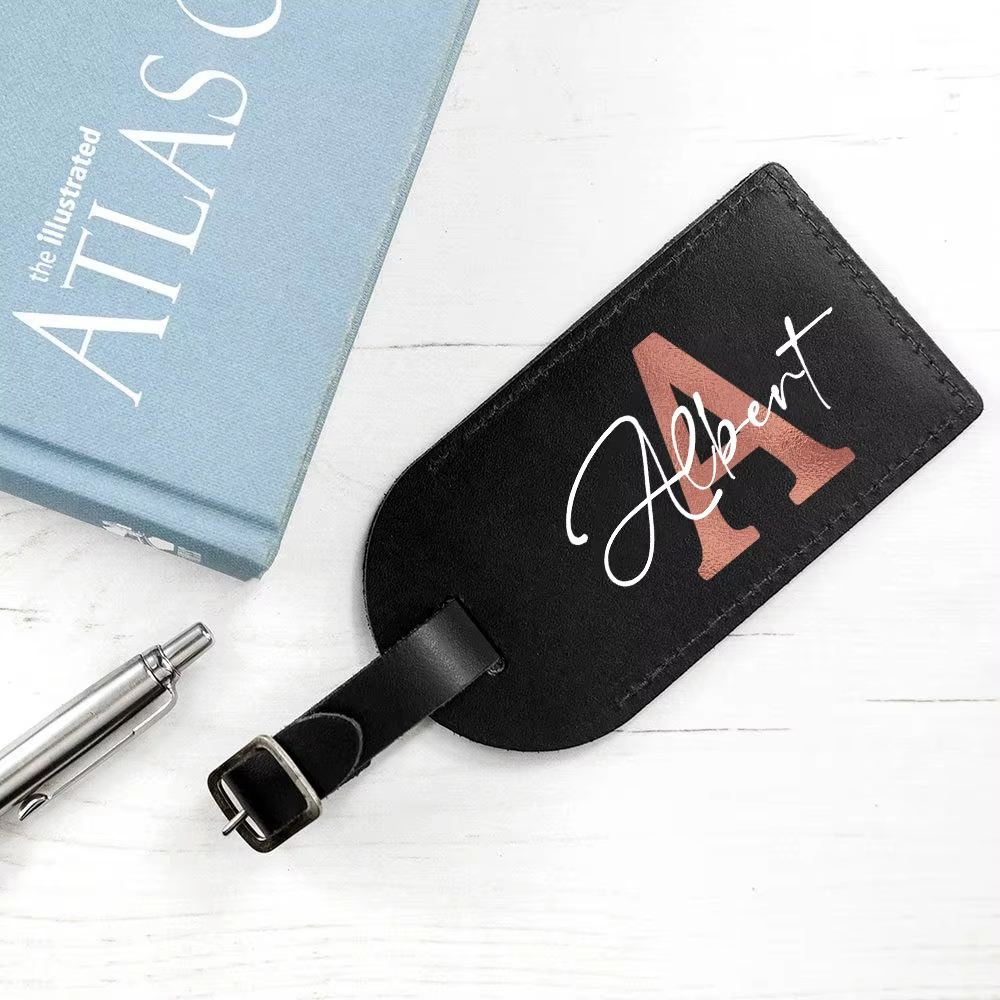 Étiquette de bagage personnalisable en alphabet doré avec nom