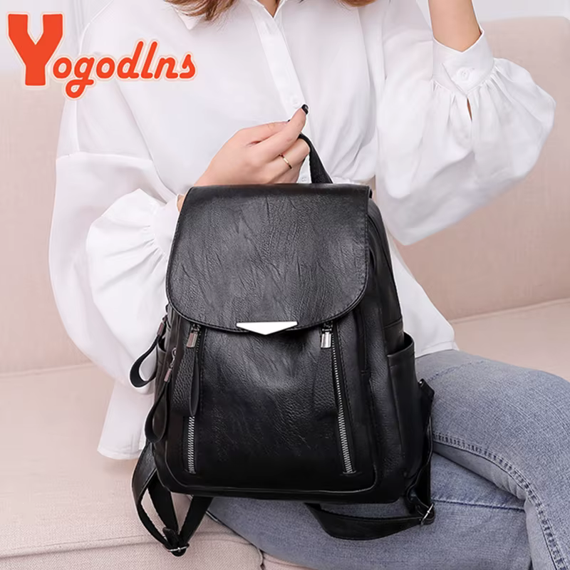Yogodlns sac à dos de luxe pour femmes sac à dos en cuir PU souple voyage sac d'école de grande capacité sac à dos d'affaires à Double fermeture éclair