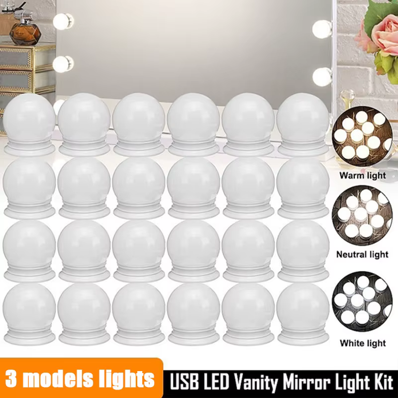 Miroir de maquillage ampoule LED lumières de vanité USB charge salle de bain coiffeuse éclairage Dimmable LED