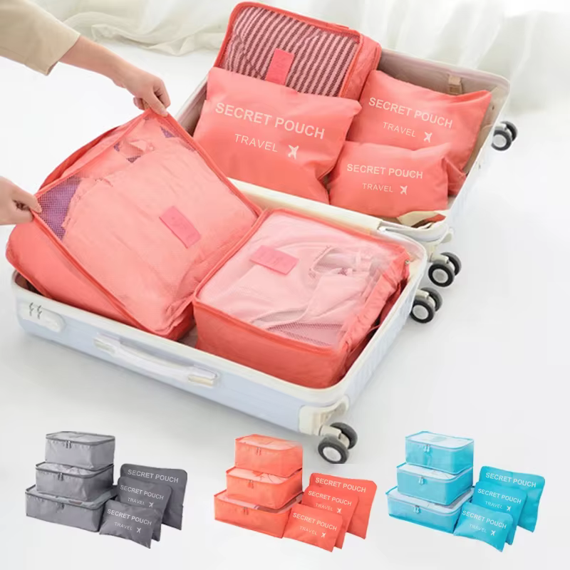 6 pièces/ensemble rose/bleu/gris sac de rangement de voyage grande capacité étanche bagages vêtements sous-vêtements sac