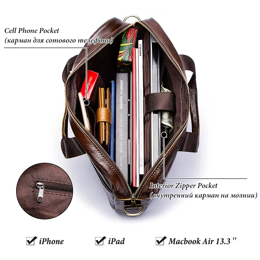 Véritable cuir hommes porte-documents Portable bureau sac à main pour pochette d'ordinateur de haute qualité affaires messager sacs à bandoulière voyage