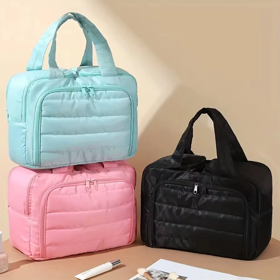 Grande trousse de maquillage matelassée - Sac de rangement portable multifonctionnel - Design à plusieurs couches - Nylon durable - Idéal pour les cadeaux de Noël