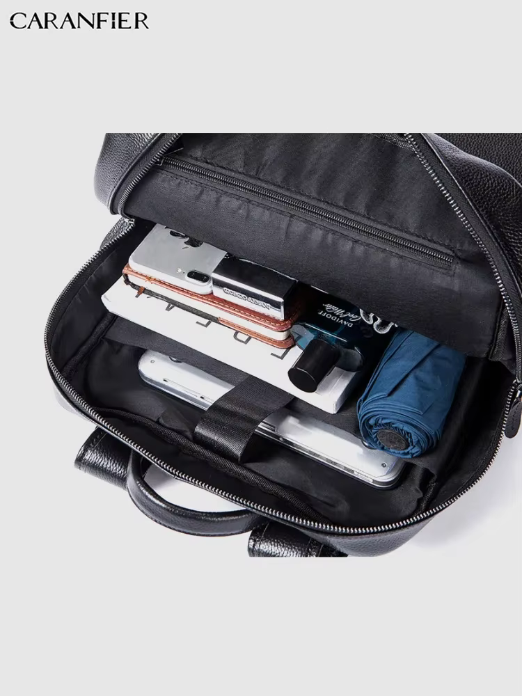CARANFIER hommes sacs à dos véritable cuir de vachette sac à dos ordinateur portable sac d'école