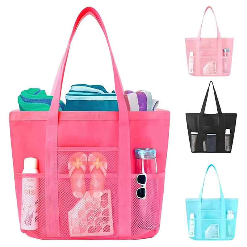 Sac de plage grande capacité en maille avec poches