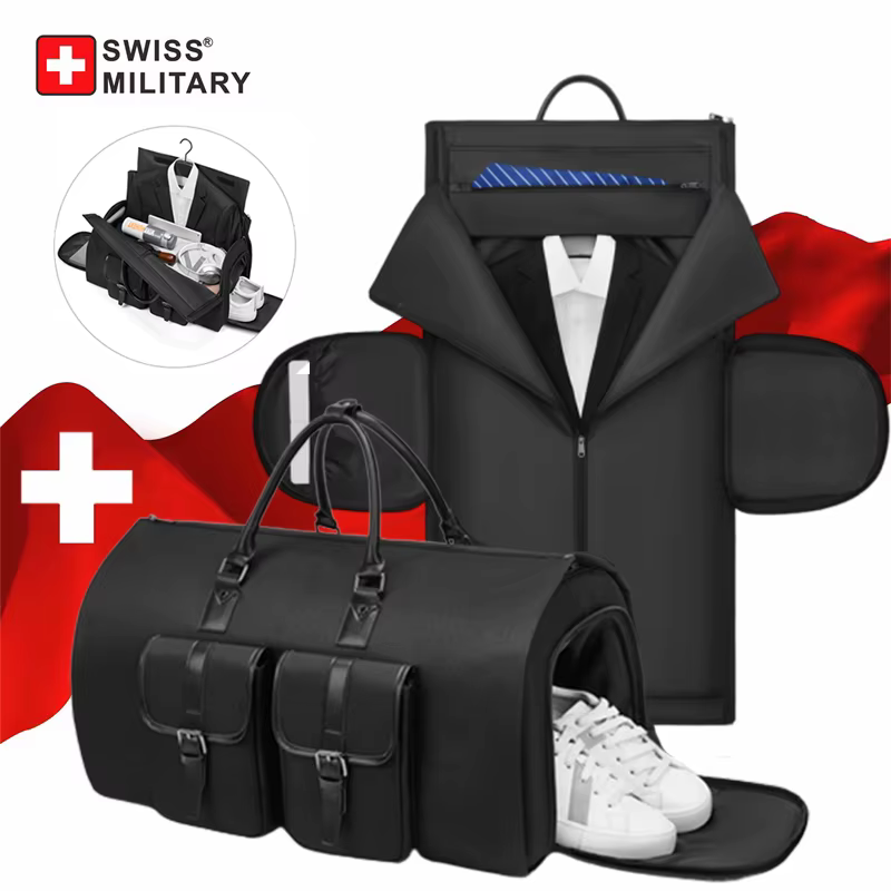 SWISS MILITAIRE Nouveaux sacs à vêtements d'affaires pour hommes Grand sac de costume pliable multifonctionnel avec sac