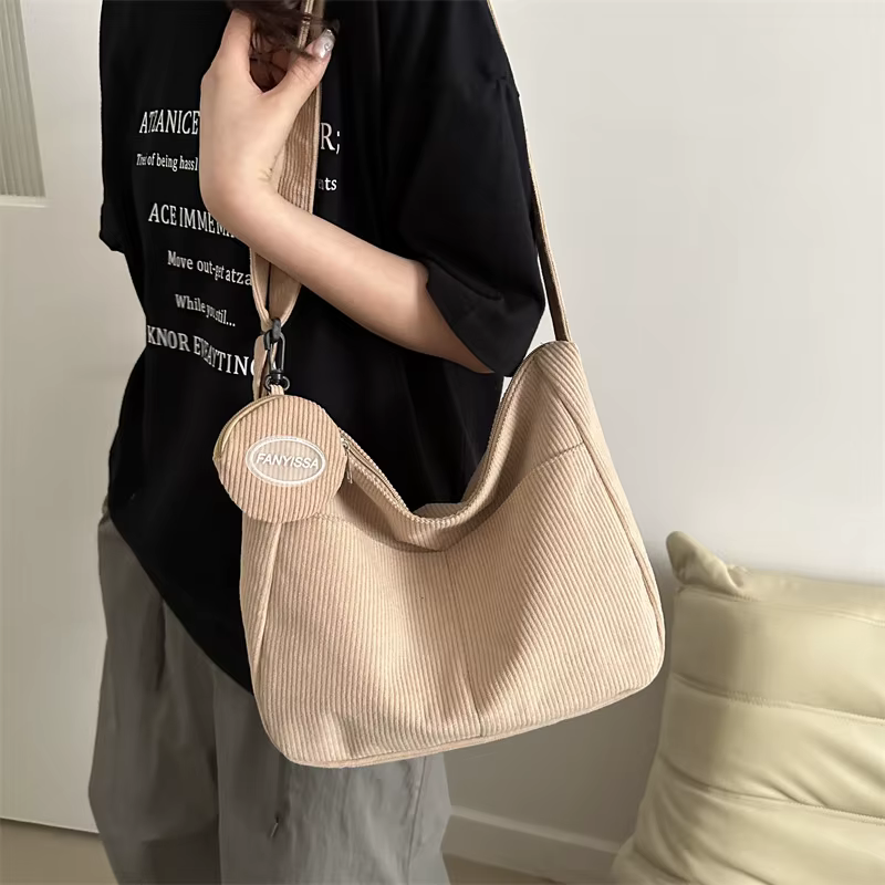 Sac à Main en Velours Côtelé de Grande Capacité pour Femme
